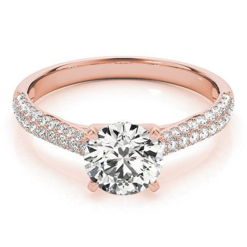 Rose gold Round Cut Diamond Pavé Band Solitaire Ring with Four-Prong Setting