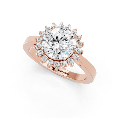 Rose gold Round Cut Diamond Pavé Band Solitaire Ring with Four-Prong Setting