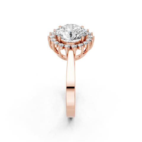 Rose gold Round Cut Diamond Pavé Band Solitaire Ring with Four-Prong Setting