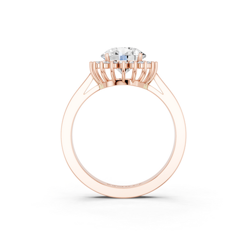 Rose gold Round Cut Diamond Pavé Band Solitaire Ring with Four-Prong Setting