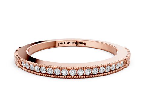 Rose gold Round Cut Diamond Pavé Set Milgrain Edge Eternity Band