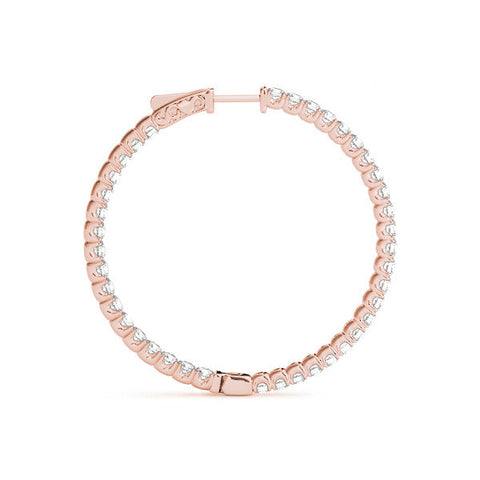 Rose gold Round Cut Diamond Pave Hoop Earrings with Shared Prong Setting