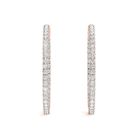Rose gold Round Cut Diamond Pave Hoop Earrings with Shared Prong Setting
