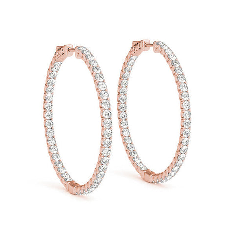 Rose gold Round Cut Diamond Pave Hoop Earrings with Shared Prong Setting