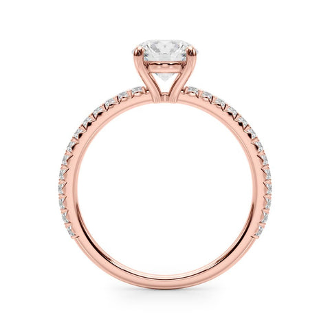 Rose gold Round Cut Diamond Solitaire Pavé Band with Four-Prong Setting