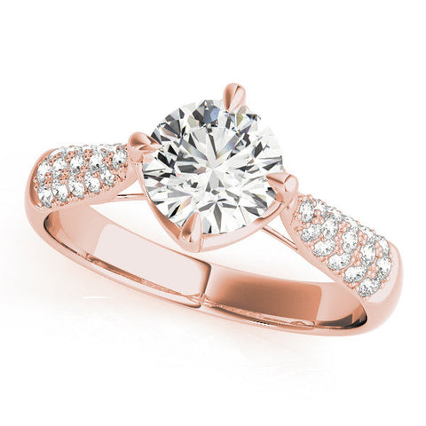 Rose gold Round Cut Diamond Solitaire with Pave Band and Four-Prong Setting