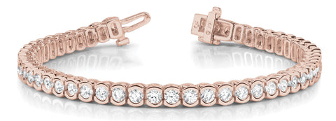 Rose gold Round Cut Diamond Tennis Bracelet with Bezel Setting and Box Clasp