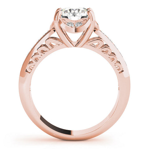 Rose gold Round Cut Halo Diamond Ring with Channel Set Band and Four-Prong Setting