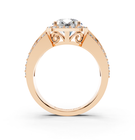 Rose gold Round-Cut Halo Diamond Ring with Split Shank and Four-Prong Setting