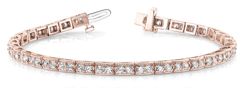 Rose gold Round Cut Milgrain Tennis Bracelet with Box Setting