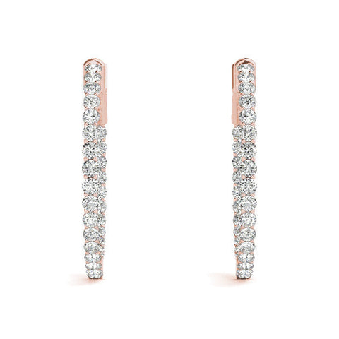 Rose gold Round Cut Pavé Diamond Hoop Earrings with Four-Prong Setting