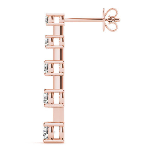 Rose gold Round Cut Prong Set Diamond Drop Earrings