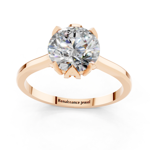 Rose gold Round Cut Solitaire Diamond Ring with Flower-Prong Setting and Classic Band