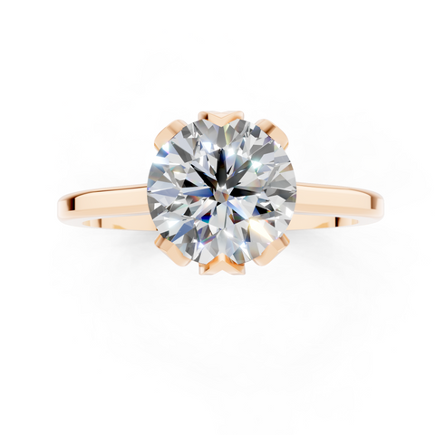 Rose gold Round Cut Solitaire Diamond Ring with Flower-Prong Setting and Classic Band