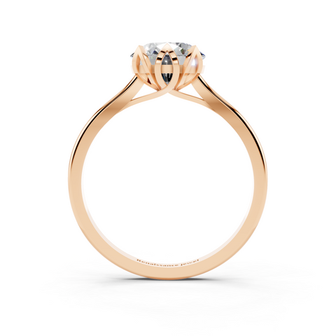 Rose gold Round Cut Solitaire Diamond Ring with Flower-Prong Setting and Classic Band