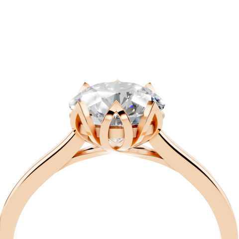 Rose gold Round Cut Solitaire Diamond Ring with Flower-Prong Setting and Classic Band