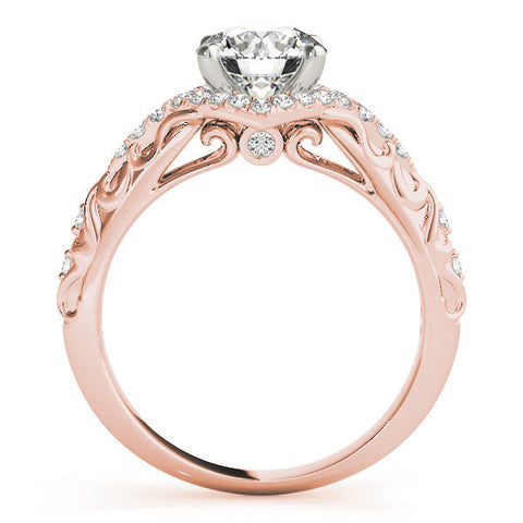 Rose gold Round Cut Solitaire Diamond Ring with Pave Band and Four-Prong Setting