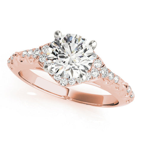 Rose gold Round Cut Solitaire Diamond Ring with Pave Band and Four-Prong Setting