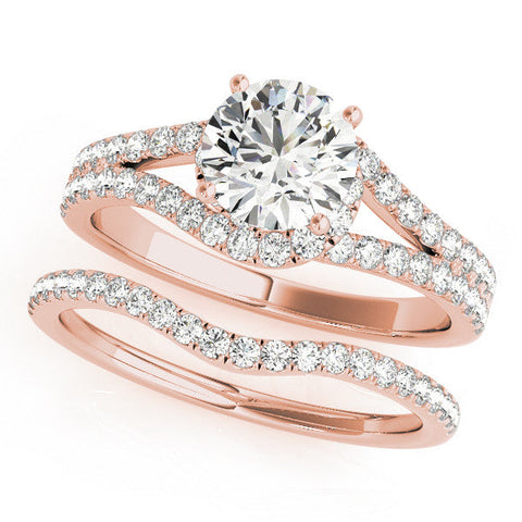 Rose gold Round Cut Solitaire Diamond with Pavé Twist Band and Four-Prong Setting