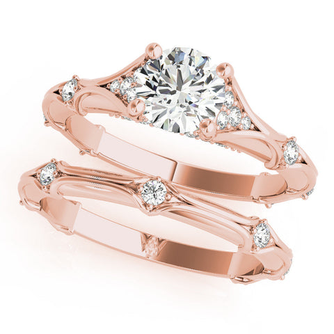 Rose gold Round Cut Solitaire Engagement Ring with Pave Band and Four-Prong Setting