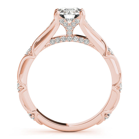 Rose gold Round Cut Solitaire Engagement Ring with Pave Band and Four-Prong Setting