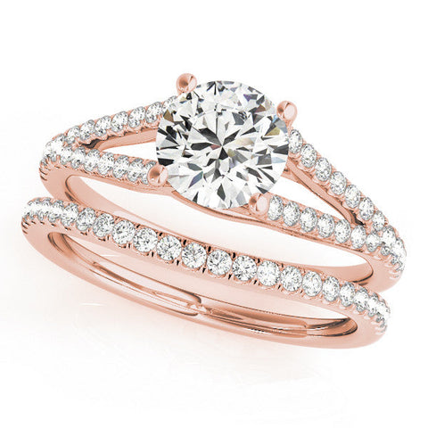 Rose gold Round Cut Split Shank Pave Diamond Engagement Ring with Four-Prong Setting