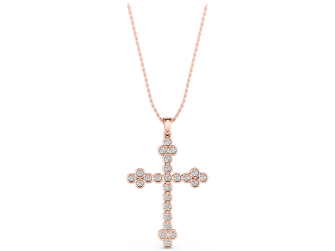 Rose gold Round Diamond Bezel Set Cross Pendant