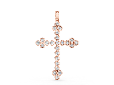 Rose gold Round Diamond Bezel Set Cross Pendant