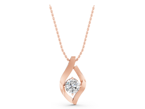 Rose gold Round Diamond Bezel-Set Leaf Pendant