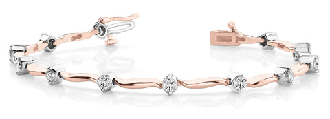Rose gold Round Diamond Bezel-Set Tennis Bracelet with S-Link Band