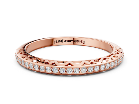 Rose gold Round Diamond Channel Set Eternity Band with Filigree Detailing