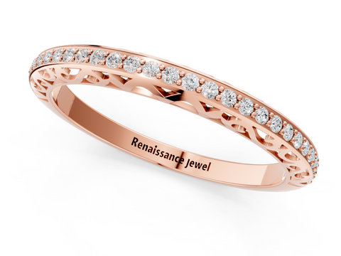 Rose gold Round Diamond Channel Set Eternity Band with Filigree Detailing