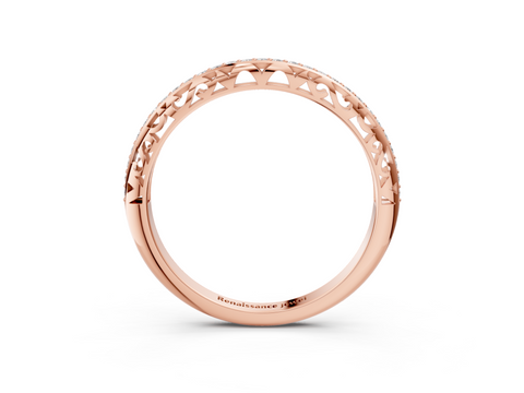 Rose gold Round Diamond Channel Set Eternity Band with Filigree Detailing