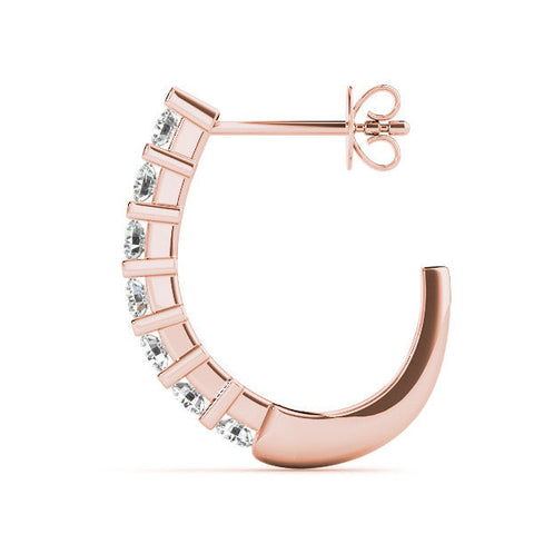 Rose gold Round Diamond Channel-Set Hoop Earrings with Bar Prong Setting