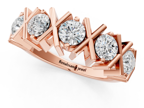 Rose gold Round Diamond Channel Set X-Prong Band