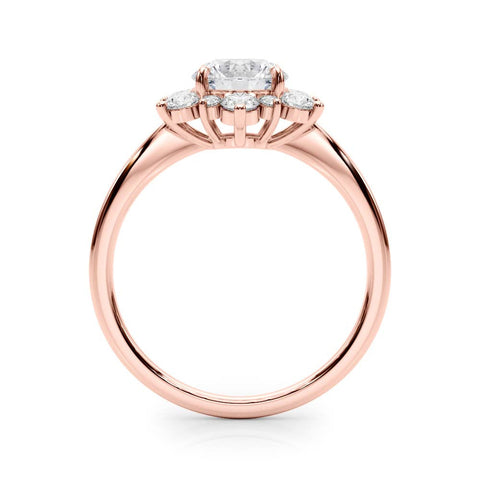 Rose gold Round Diamond Cluster Halo Ring with Solitaire Band and Four-Prong Setting