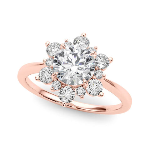 Rose gold Round Diamond Cluster Halo Ring with Solitaire Band and Four-Prong Setting