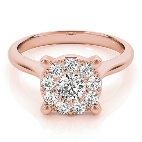 Rose gold Round Diamond Cluster Halo Solitaire with Four-Prong Setting