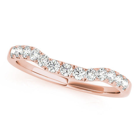 Rose gold Round Diamond Curved Pavé Wedding Band with U-Prong Setting