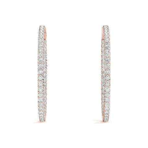 Rose gold Round Diamond Eternity Hoop Earrings with Pavé Setting and Shared Prong