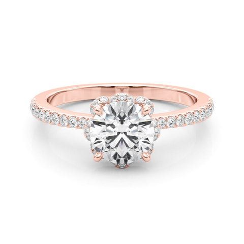 Rose gold Round Diamond Halo Pave Band with Four-Prong Setting