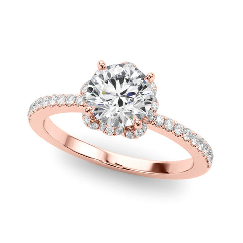 Rose gold Round Diamond Halo Pave Band with Four-Prong Setting