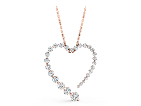 Rose gold Round Diamond Heart Pendant with Prong Setting