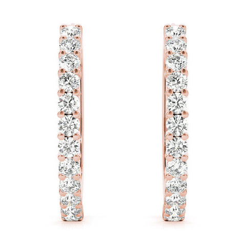Rose gold Round Diamond Hoop Earrings with Prong Setting