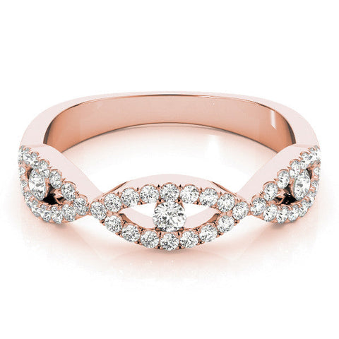 Rose gold Round Diamond Marquise Halo Twist Band with Pavé Setting