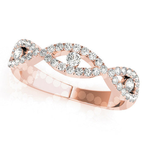 Rose gold Round Diamond Marquise Halo Twist Band with Pavé Setting