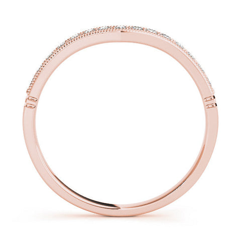 Rose gold Round Diamond Milgrain Contour Wedding Band with Pavé Setting