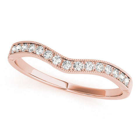 Rose gold Round Diamond Milgrain Contour Wedding Band with Pavé Setting