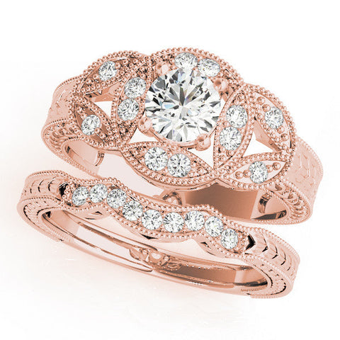 Rose gold Round Diamond Milgrain Marquise Filigree Engagement Ring with Prong Setting