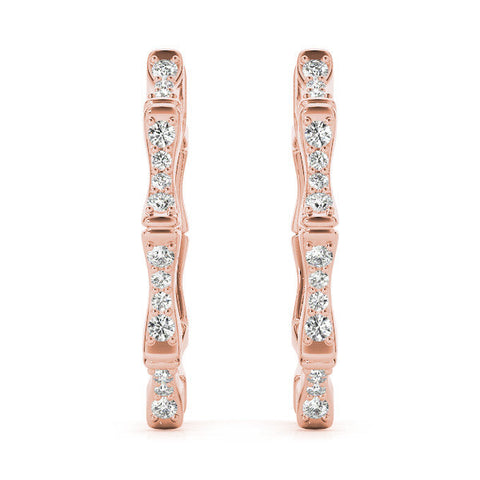 Rose gold Round Diamond Pavé Bamboo Hoop Earrings with Four-Prong Setting
